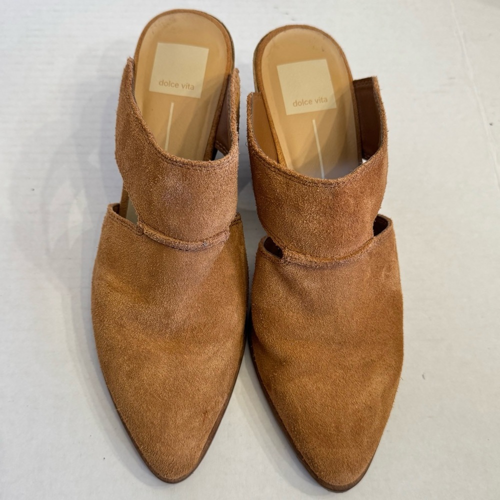 Dolce Vita Rogin Suede Leather Slip On Heeled Mule Shoes Size 8 Boho Western